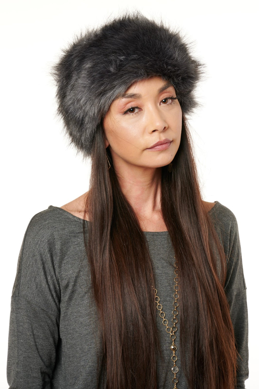 Grey Babushka Faux Fur Hat