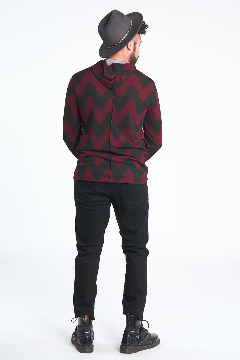 Maroon Chevron Knit Long Sleeve Men's Top