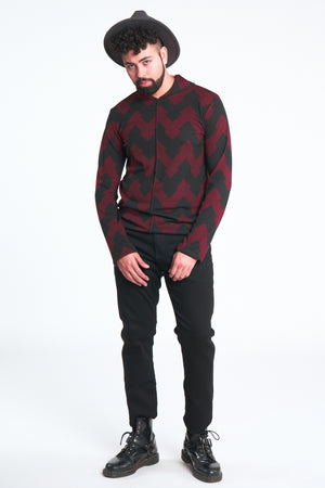 Maroon Chevron Knit Long Sleeve Men's Top