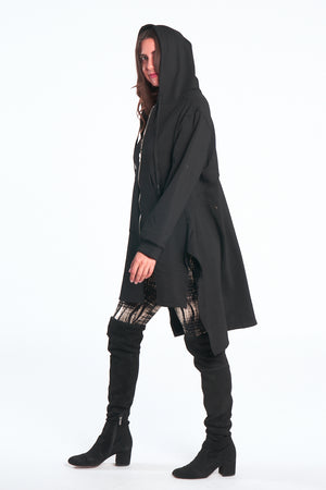 Black Velvet Fused Hooded Jacket