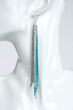 Turquoise & Silver Leather with Silver Chain Earrings